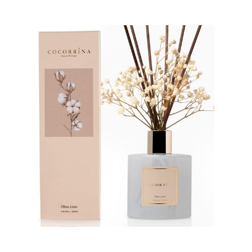 COCORRÍNA Reed Diffuser Set, 6.7 oz Clean Linen Scented Diffuser with Sticks Home Fragrance Reed Diffuser for Bathroom Shelf Decor