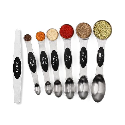 Magnetic Measuring Spoons Set Stainless Steel with Leveler, Stackable Metal Tablespoon Measure Spoon for Baking