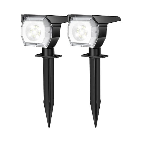 EIUIO Solar Outdoor Lights, Solar Lights Outdoor Waterproof, Solar Spot Lights Outdoor with Auto On/Off and 3 Lighting Modes, Outdoor Lights for Garden Decor, Outdoor Decor, 2 Pack(Cool White)