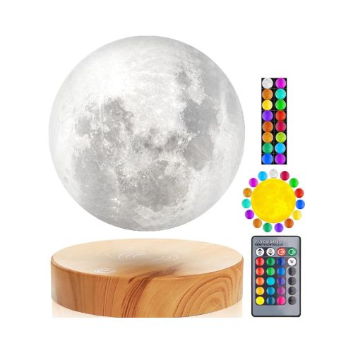 VGAzer Levitating Moon Lamp,Floating and Spinning in Air Freely with 3D Printing LED Moon Lamp Has 20 Modes for Unique Gifts,Room Decor,Night Light,Office Desk Toys (Wooden Base 3 Colors)