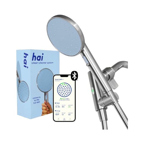 hai Smart Shower Head, Bluetooth Handheld Water Saving Showerhead with Adjustable High Pressure to Spa-Like Mist, Stainless Steel, Easy Installation, Customizable LED Lights, Surf, 1.8 GPM