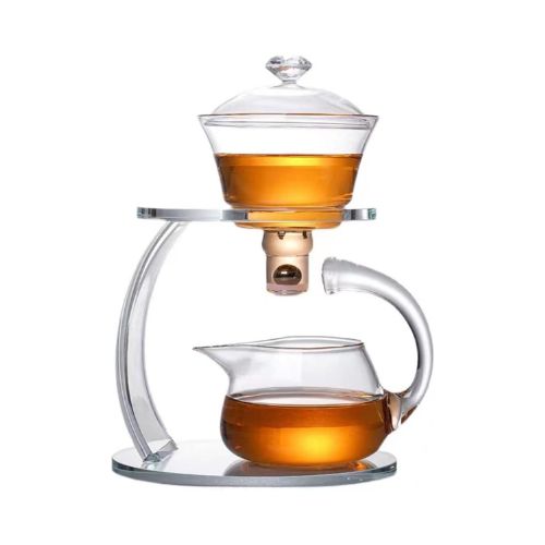 MOZEO Glass Teapot Set Semi Automatic Drip Rotating with Infuser Lazy Kungfu Tea pot Set Heat Resistant Tea Set