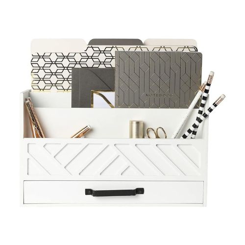 Mail Organizer Countertop Kitchen - White Wood Desk Organizer Storage with Drawer 